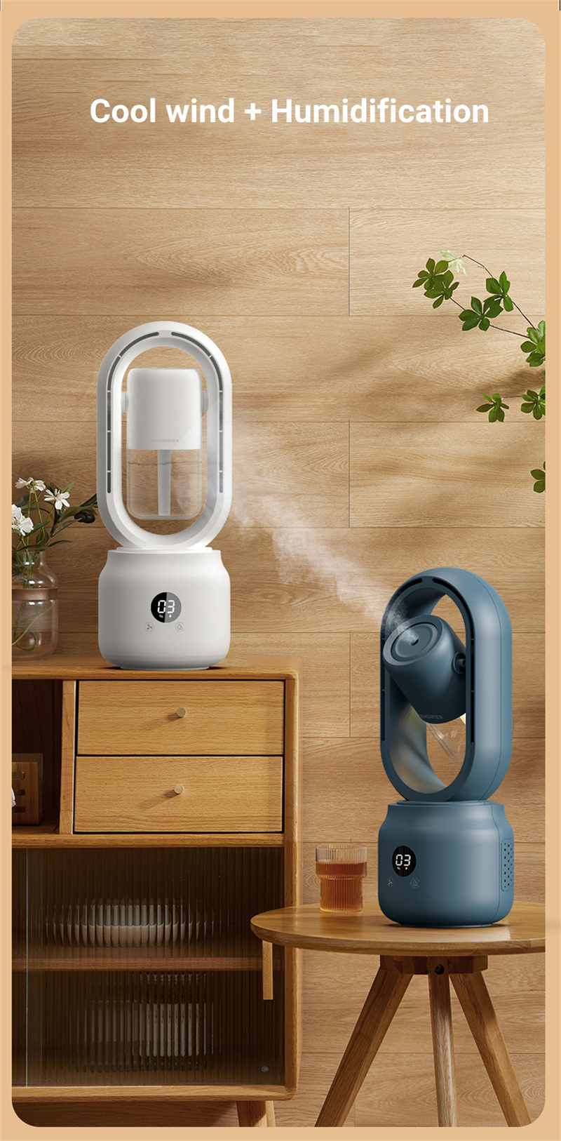 Summer Water Cooled Spray Mist Electric Fan USB Rechargeable Portable Wireless Air Humidifier Bladeless Ventilator Table Fan - Image 13
