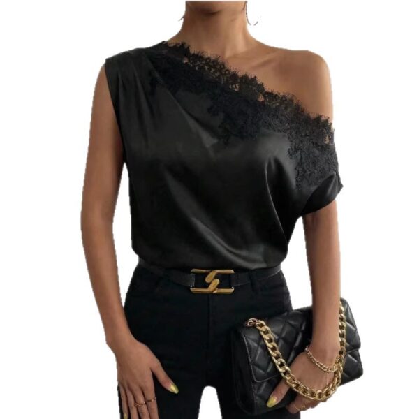 Irregular Hem Short-Sleeve Defined-Waist Elegant Top For Women - Image 2