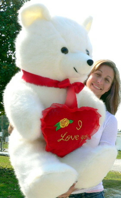 American Made Giant White Teddy Bear Holding I Love You Heart Pillow - Image 5