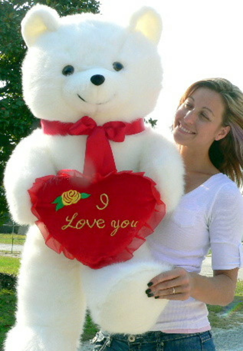 American Made Giant White Teddy Bear Holding I Love You Heart Pillow - Image 4