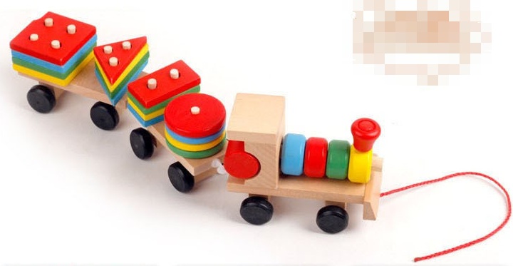 Wooden Train Three-section Tractor Toy Children