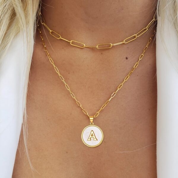 Circular Minimalist 26-Letter Pendant Double-Layer Necklace - Image 3