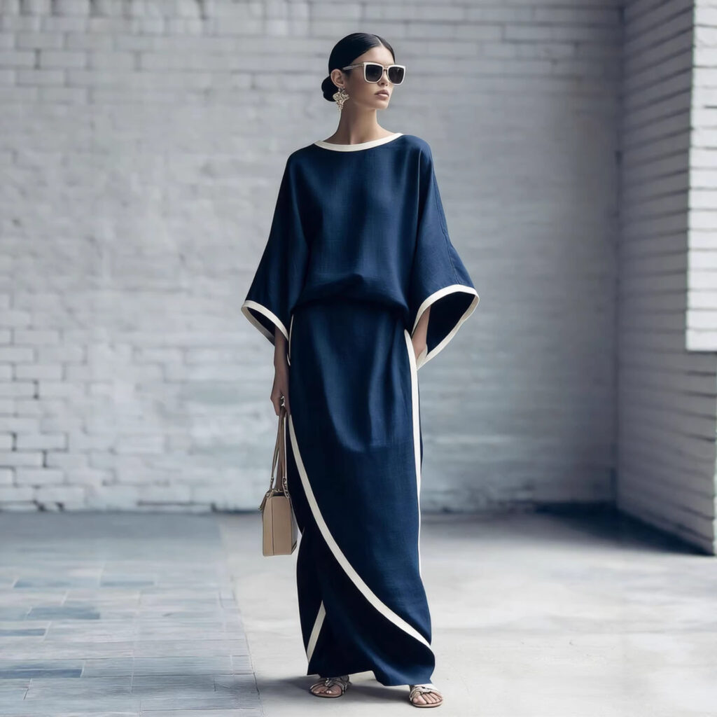 Loose-fitting Womens Batwing-sleeve Robe And Wide-leg Pants Two-piece Set