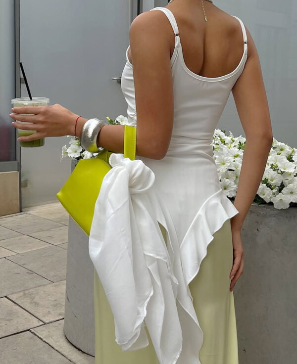 White Fitted Ruffled Ribbon Irregular Vest - Image 6