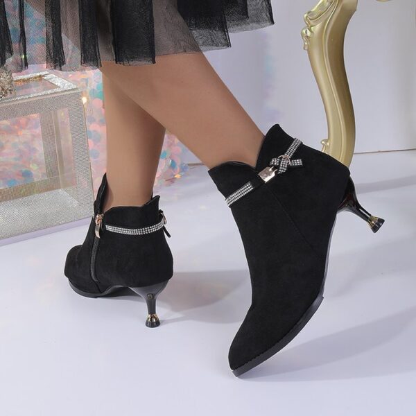 Fleece-lined Womens Shoes, Pointed-toe Stiletto Booties Short Shaft - Image 9