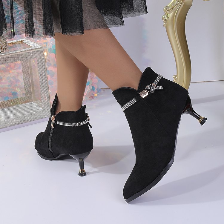 Fleece-lined Womens Shoes, Pointed-toe Stiletto Booties Short Shaft - Image 9