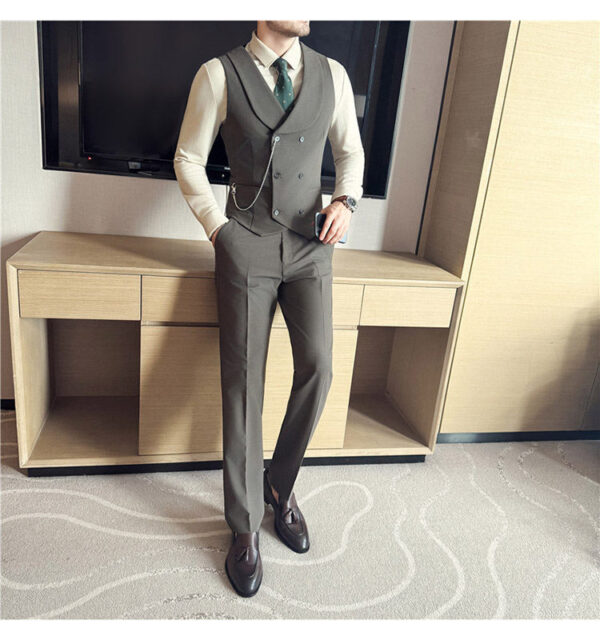 Men's Yarn-dyed High Double-breasted Shawl Collar Vest - Image 13
