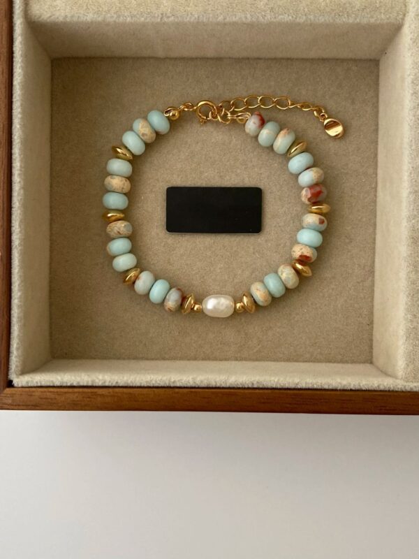 Tiger Eye Stone Blue Pattern Natural Freshwater Pearl Bracelet - Image 5