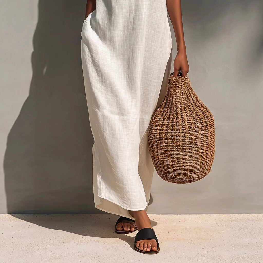 White Sleeveless Hollow-out V-Neck Long Loose Dress