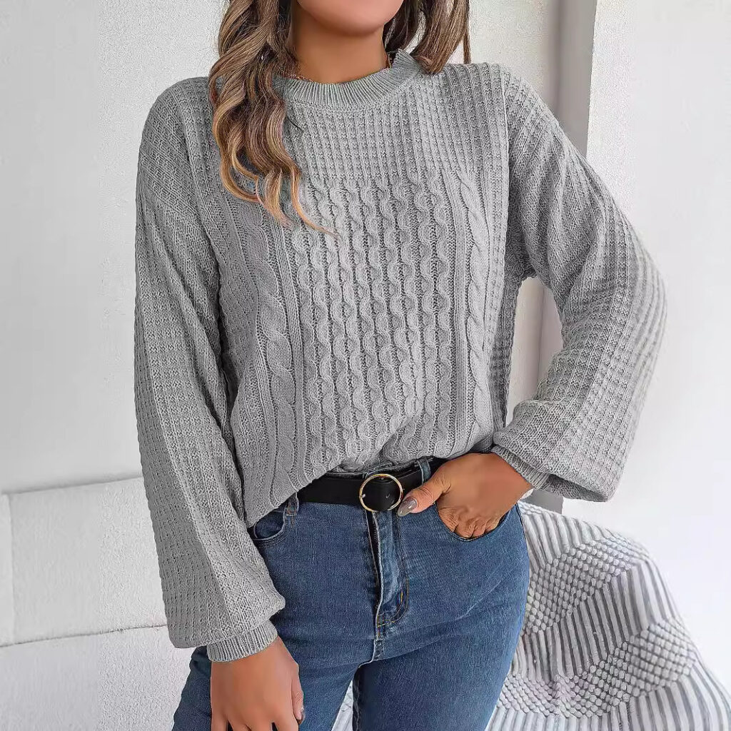 Women's Cable-Knit Lantern-Sleeve Pullover Sweater