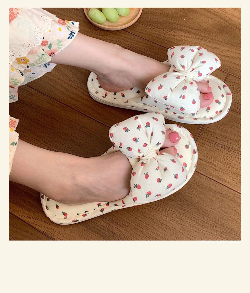 Household Sweet Bow-Knot Womens Cotton And Linen Slippers