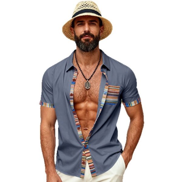 Men's Contrasting-Color Beach Short-Sleeve Casual Shirt - Image 2