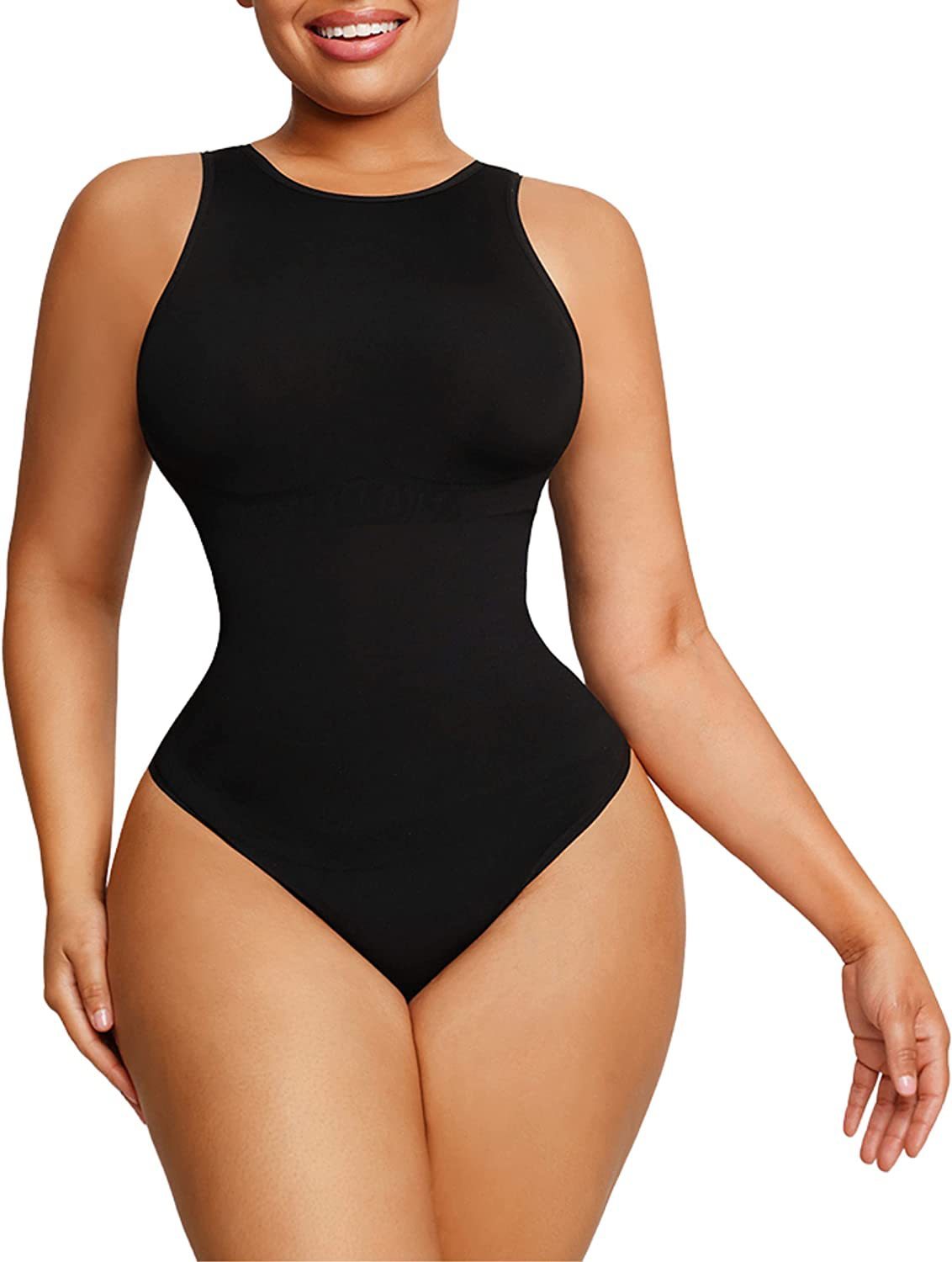 Belly Contraction Body Shaper Solid Color Round Neck Jumpsuit - Image 20