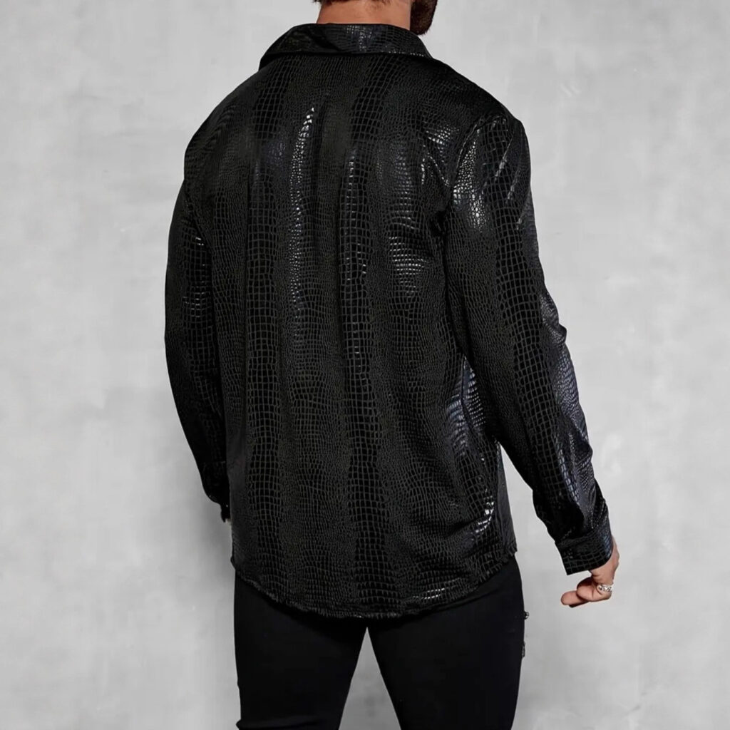 Men's Casual Crocodile-Print Long-Sleeve Shirt