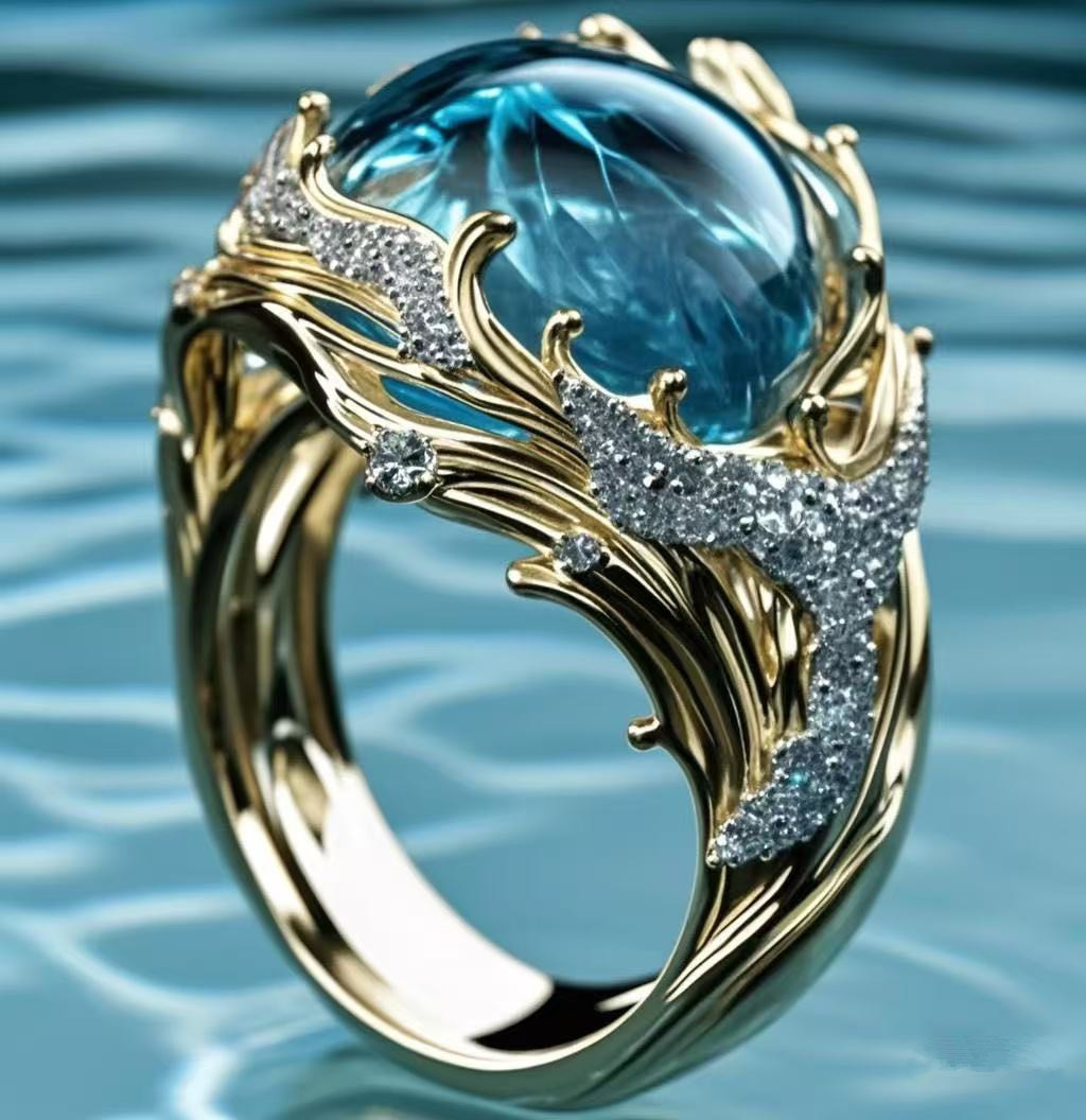 Ocean Series Wave Resin Ring For Women, Wavy Open Ring - Image 10