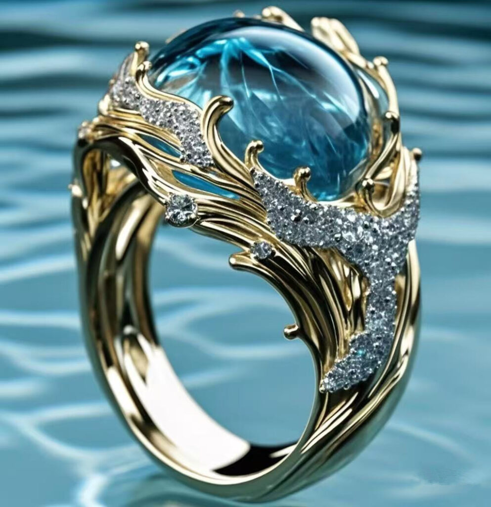 Ocean Series Wave Resin Ring For Women, Wavy Open Ring