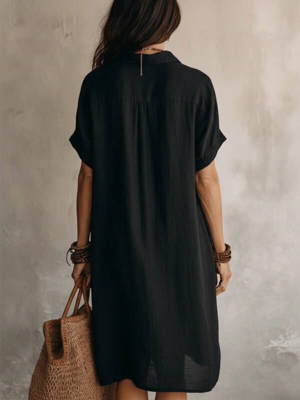 Women's Short-sleeve Buttoned Midi Shirt Dress - Image 12