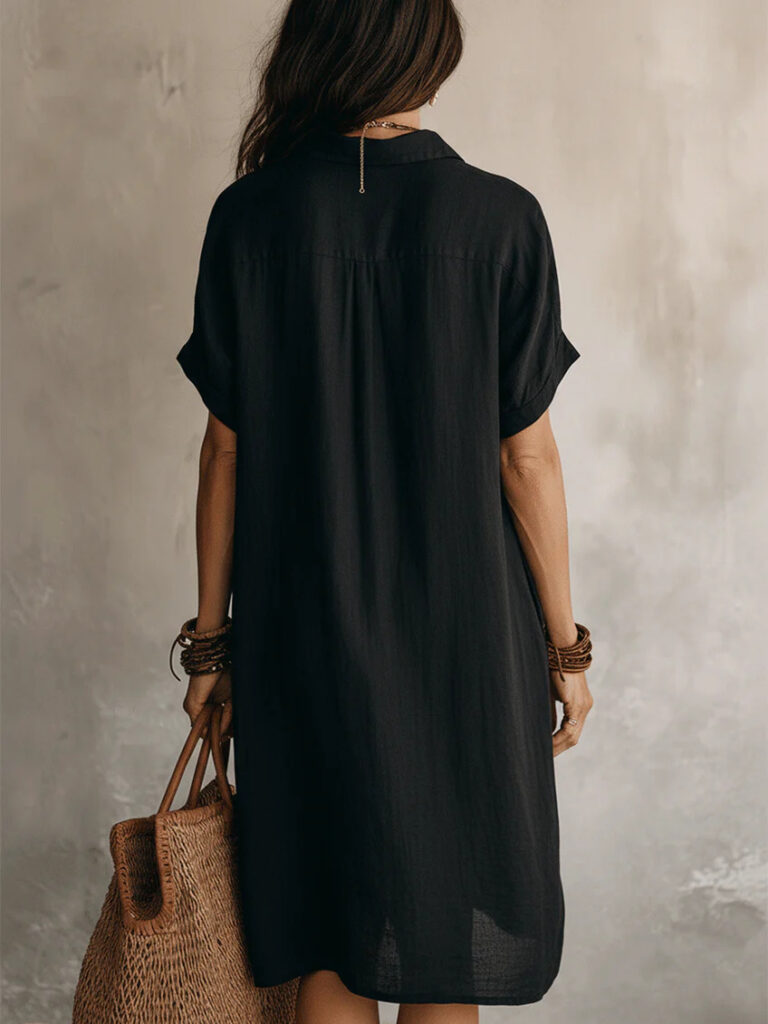 Women's Short-sleeve Buttoned Midi Shirt Dress