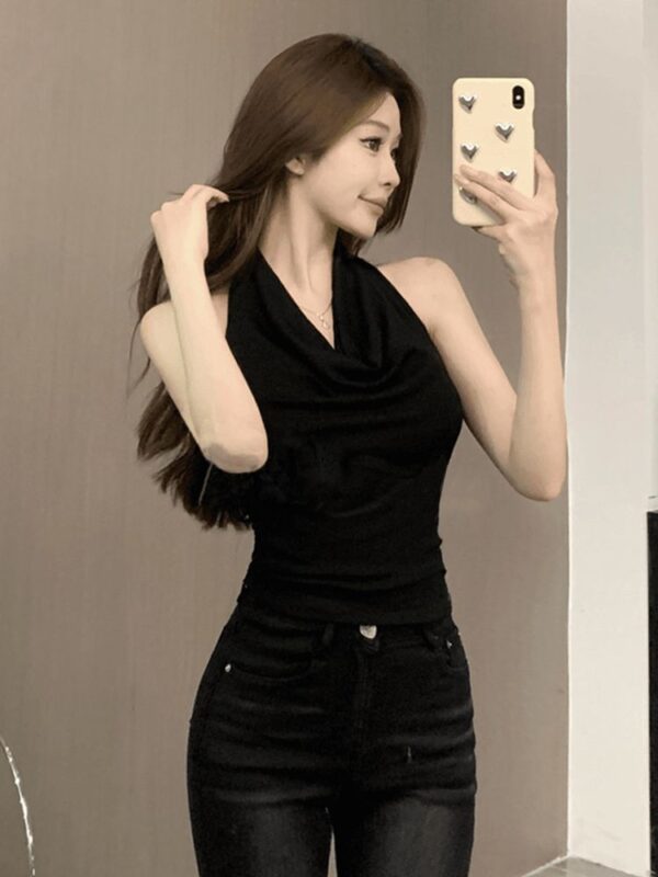 Red Backless Slash-Neck Sleeveless Tank Top Women's Summer - Image 2