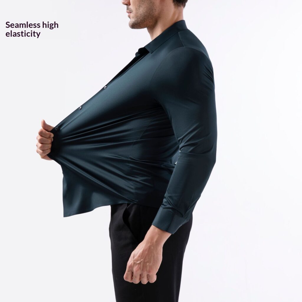 High-elasticity Mens Seamless Wrinkle-free Ice-silk Long-sleeve Shirt