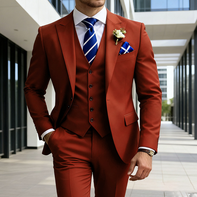 Mens Three-Piece Solid-Color High-End Stylish Suit With A Sophisticated Vibe - Image 36