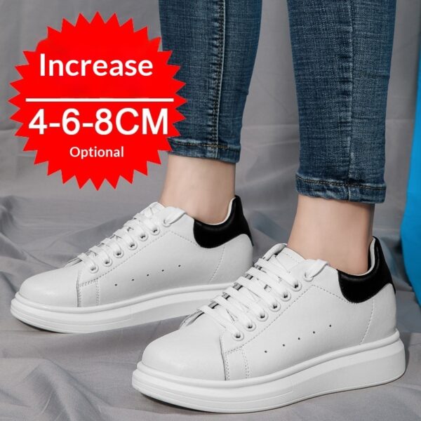 Korean-style Casual Invisible-heeled White Sneakers For Men Autumn Season - Image 1