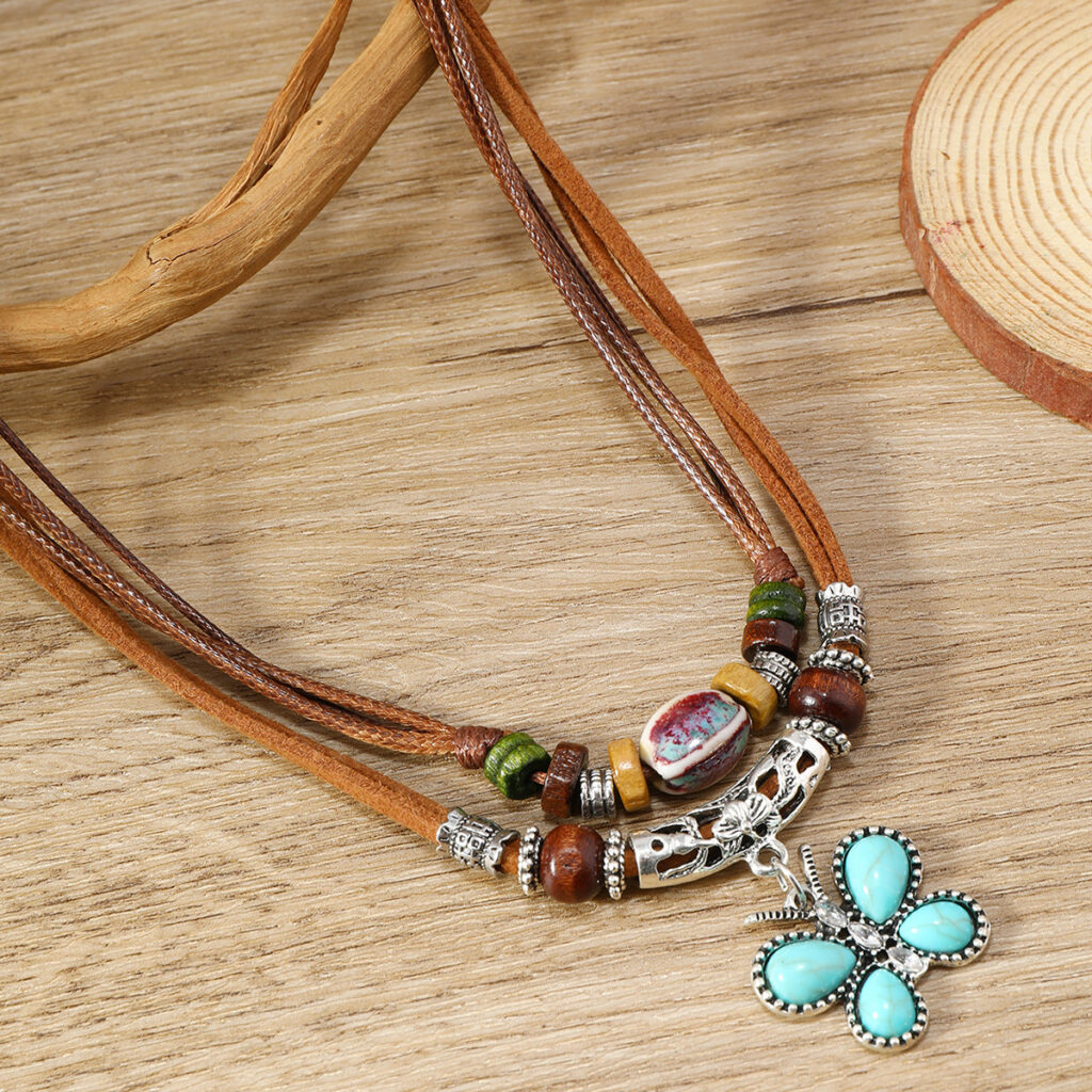 Cross-border New Earrings And Necklace 2-piece Set Fashion Turquoise Beaded Earrings And Necklace