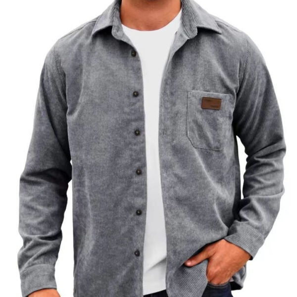 Solid-Color Casual Lapel Corduroy Long-Sleeve Cardigan - Image 50