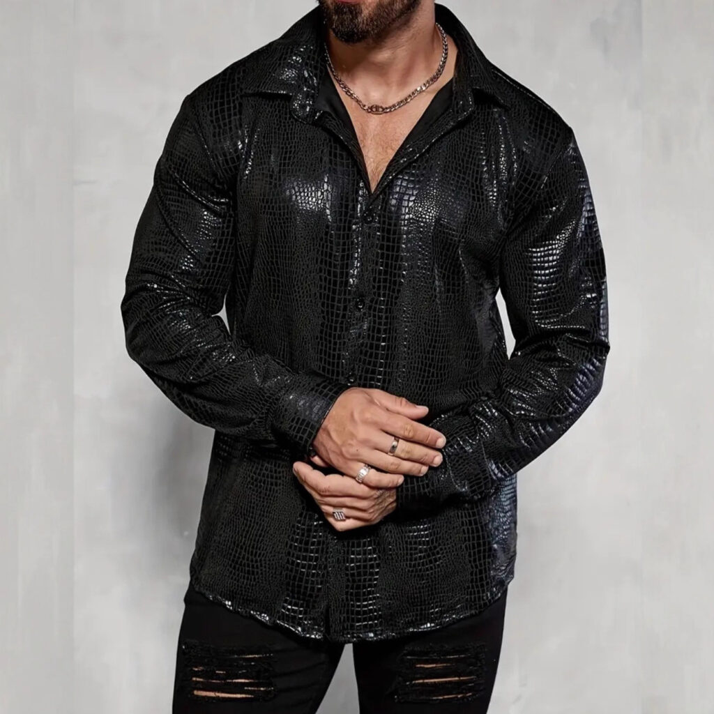 Men's Casual Crocodile-Print Long-Sleeve Shirt