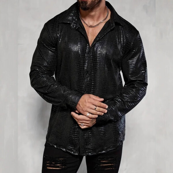 Men's Casual Crocodile-Print Long-Sleeve Shirt - Image 4