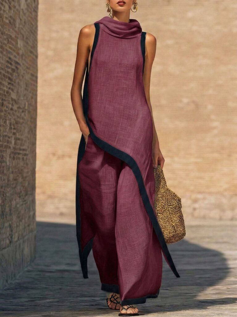 Irregular-cut Hooded Sleeveless Set