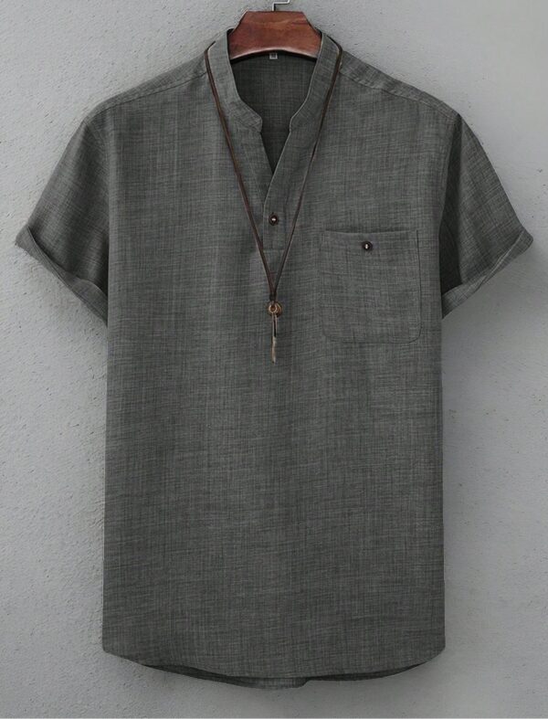 Mens Casual Short-sleeve Solid-color Shirt With A Turn-down Collar - Image 26