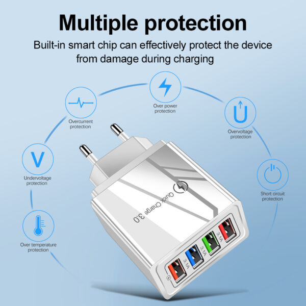 USB Charger Quick Charge 3.0 4 Phone Adapter For Tablet Portable Wall Mobile Charger Fast Charger - Image 9