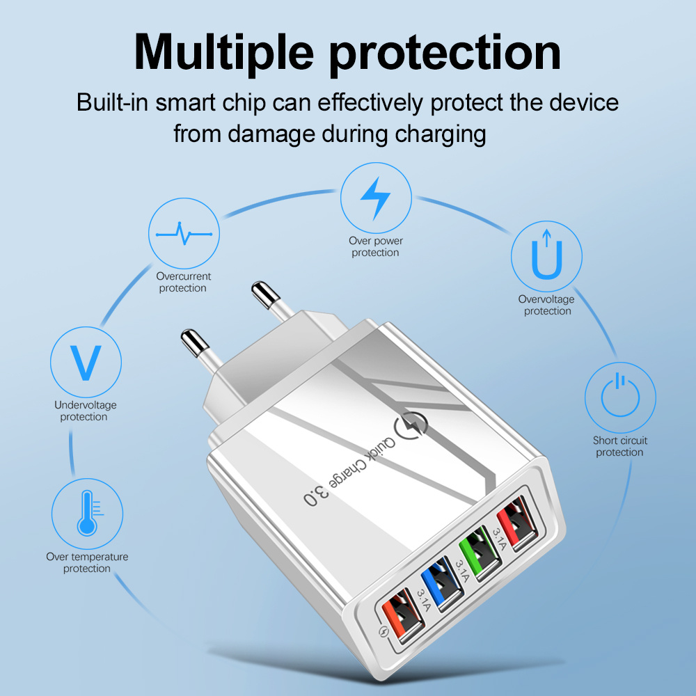 USB Charger Quick Charge 3.0 4 Phone Adapter For Tablet Portable Wall Mobile Charger Fast Charger - Image 9