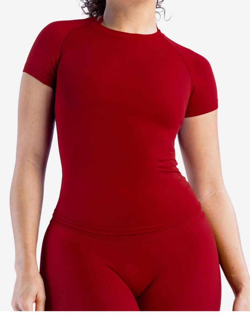 Figure-flattering Seamless Knit Short-sleeve Top For Fitness And Yoga