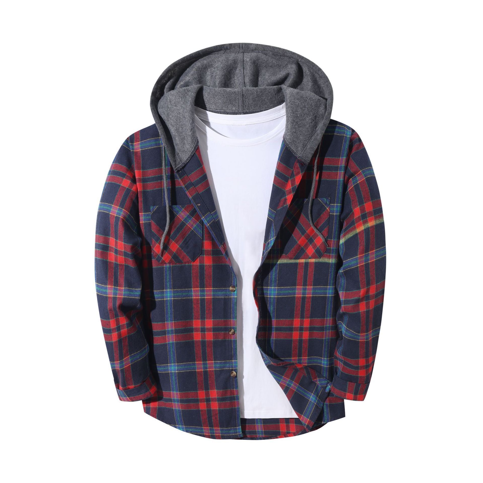 Mens Trendy Plaid Hooded Jacket - Image 6