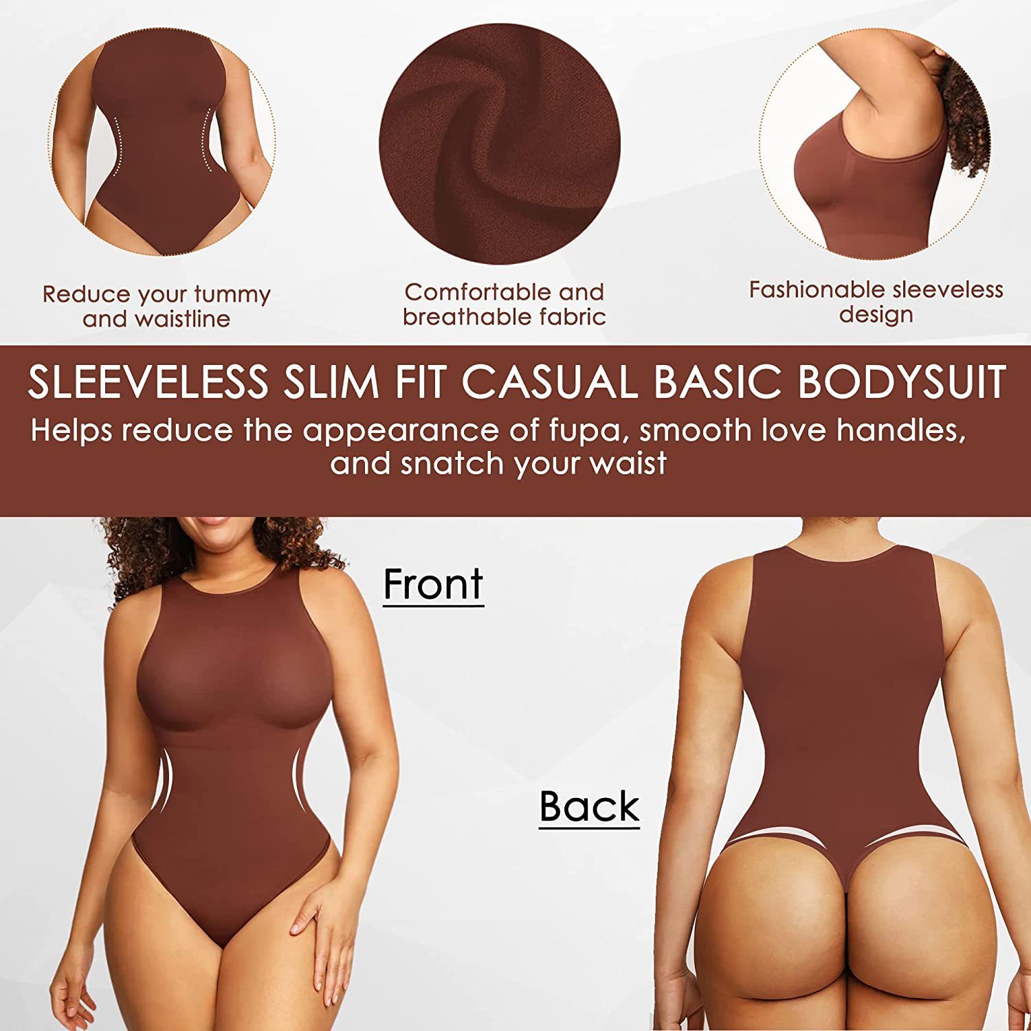 Belly Contraction Body Shaper Solid Color Round Neck Jumpsuit - Image 4