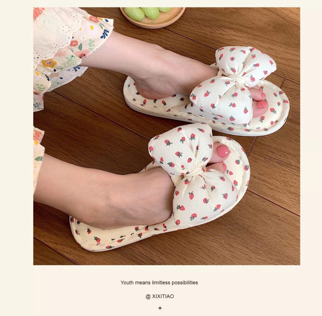 Household Sweet Bow-Knot Womens Cotton And Linen Slippers