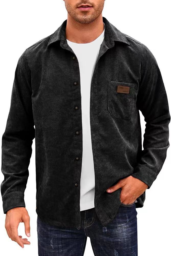 Solid-Color Casual Lapel Corduroy Long-Sleeve Cardigan - Image 26