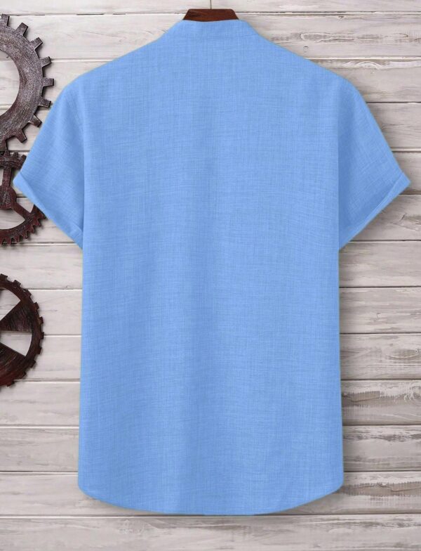 Mens Casual Short-sleeve Solid-color Shirt With A Turn-down Collar - Image 14