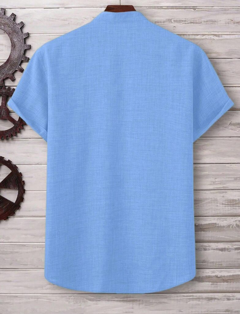 Mens Casual Short-sleeve Solid-color Shirt With A Turn-down Collar