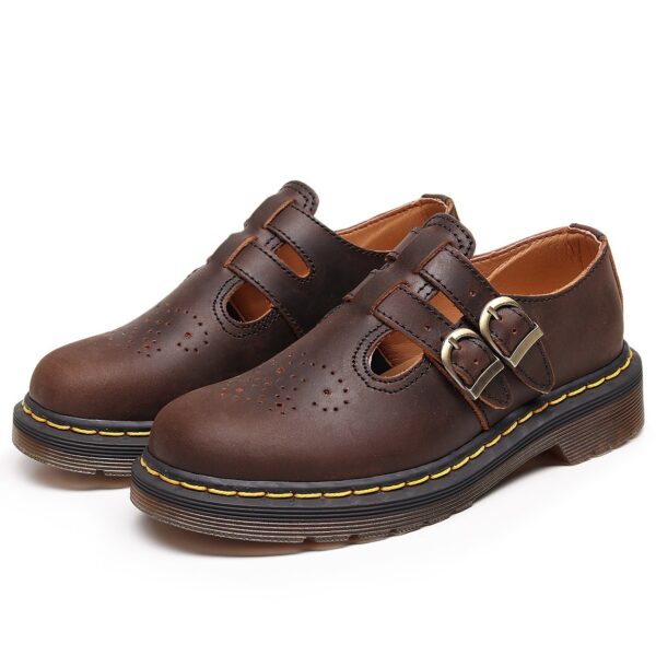 Genuine Leather Low-Top Womens Horse Brown Fashionable Casual Cowhide Shoes - Image 2