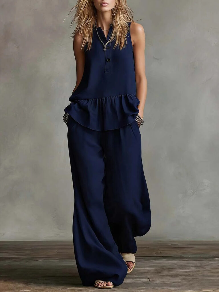 Loose-fitting Top And High-waisted Wide-leg Pants 2-piece Set