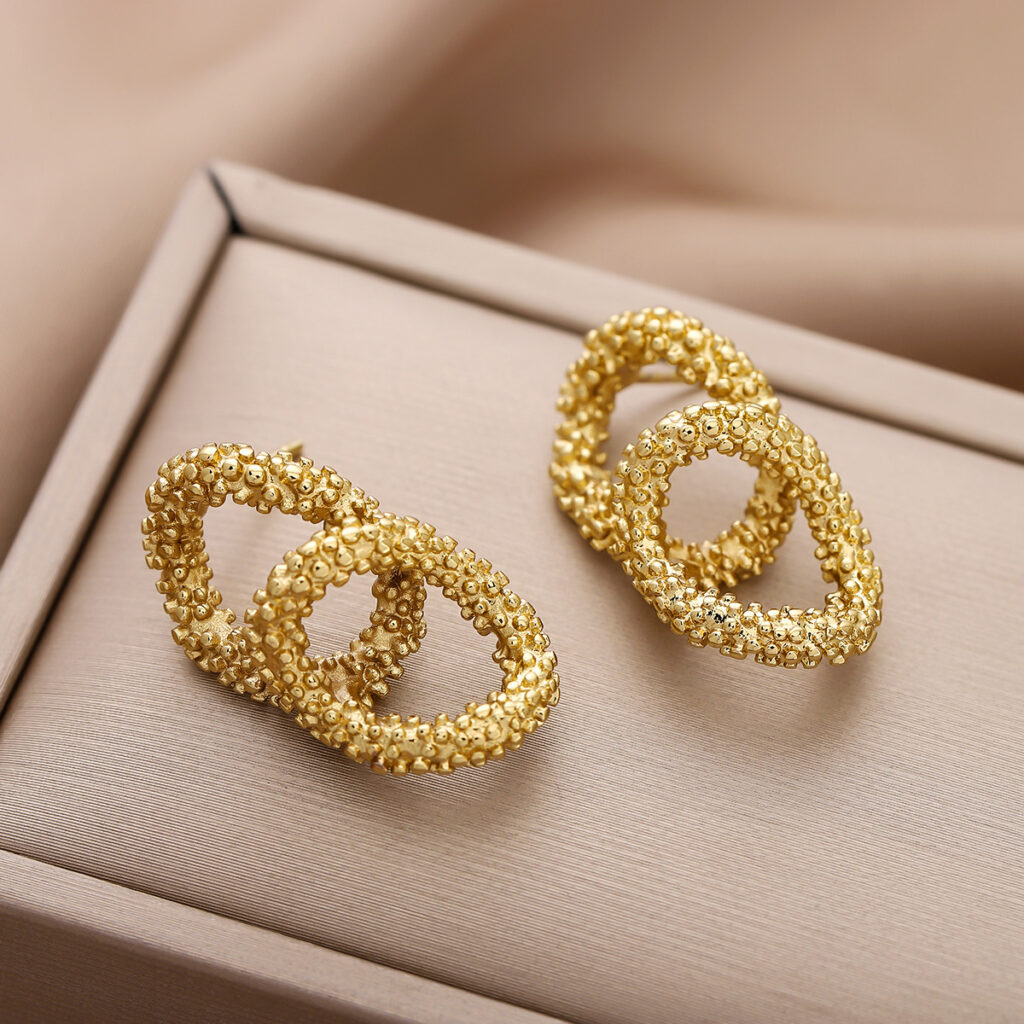 French Retro Frosted Hoop Earrings, Fashion Trendy Temperament Simple Studs, All-Match Geometric Vintage Jewelry