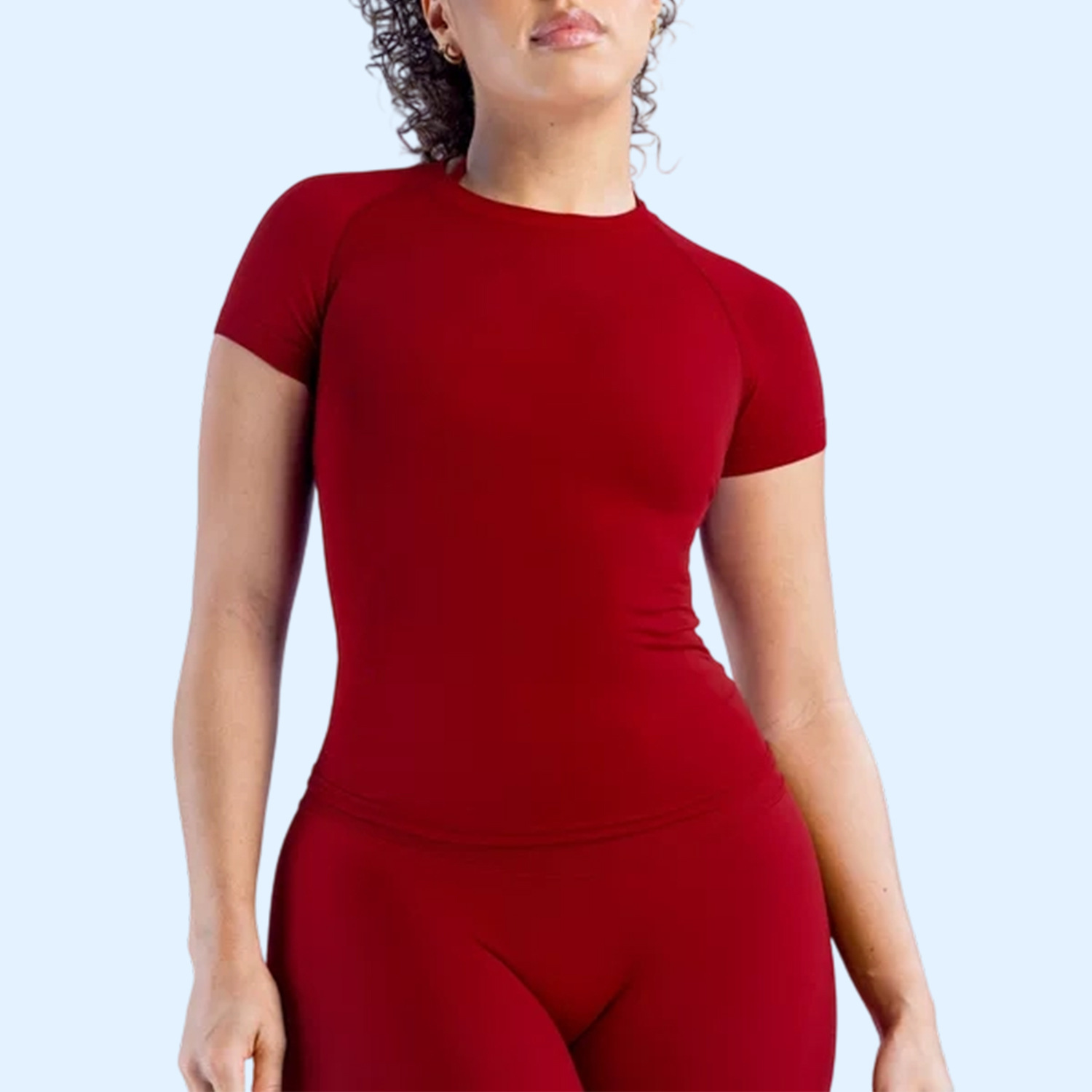 Figure-flattering Seamless Knit Short-sleeve Top For Fitness And Yoga - Image 1