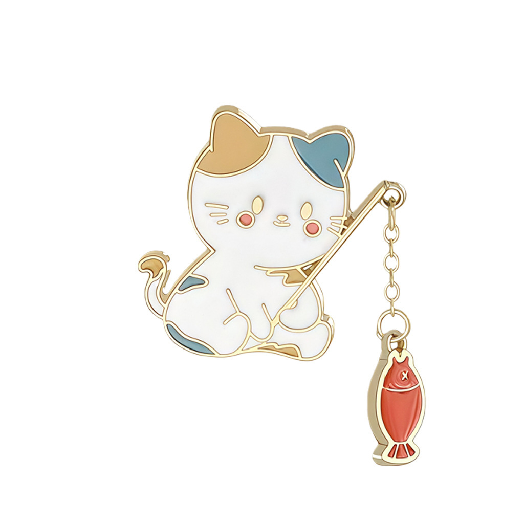 Cute Cat Fishing Creative Couple Brooch - Image 4