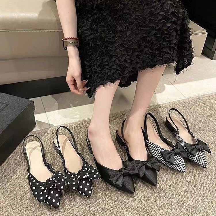 French-style Pointed-toe Bow-embellished Closed-toe Sandals For Women - Image 11