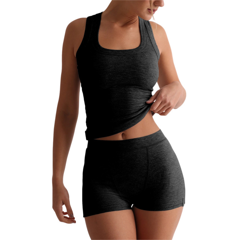 Womens Casual Solid-Colored Crew-Neck Slim-Fit Tank Top And High-Waist Shorts Set - Image 9
