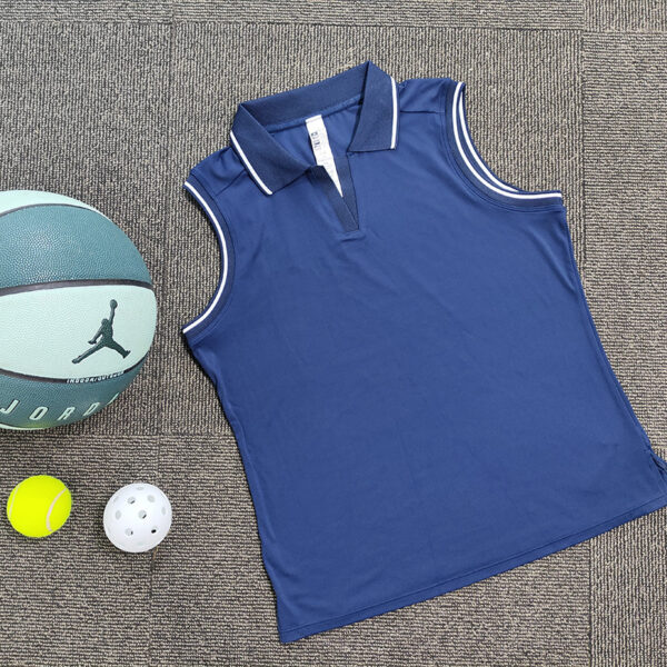 Cross-border New Womens Tennis Outfit T-shirt With A Turn-down Collar And No Sleeves - Image 7
