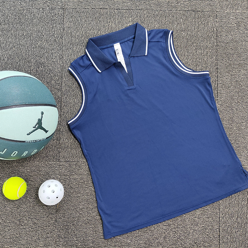 Cross-border New Womens Tennis Outfit T-shirt With A Turn-down Collar And No Sleeves - Image 7